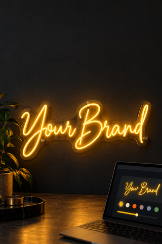 Custom yellow LED neon sign with an online design interface for personalizing your sign